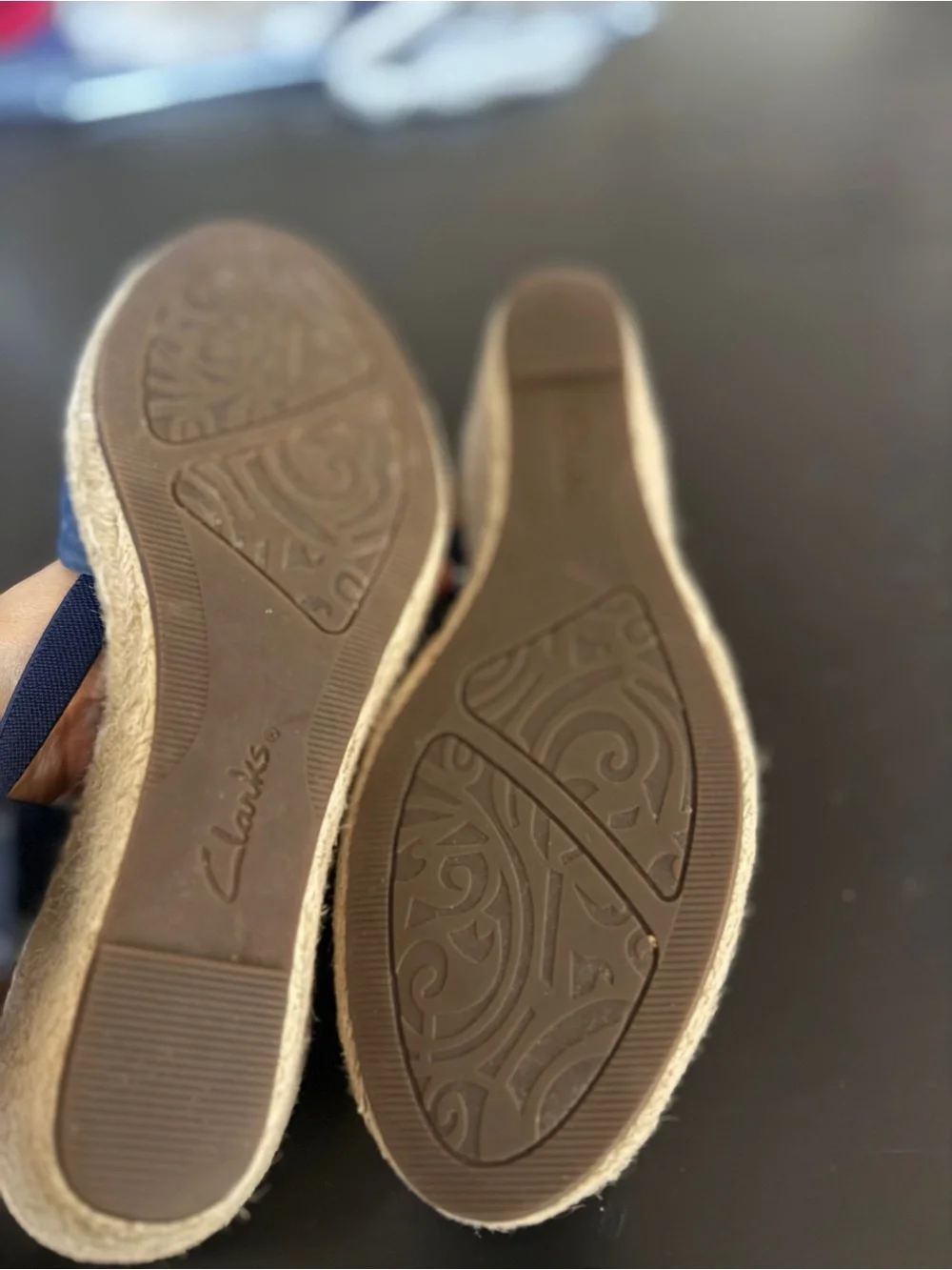 Clarks Navy Espadrille Slingback Flats with Tiny Dot Print